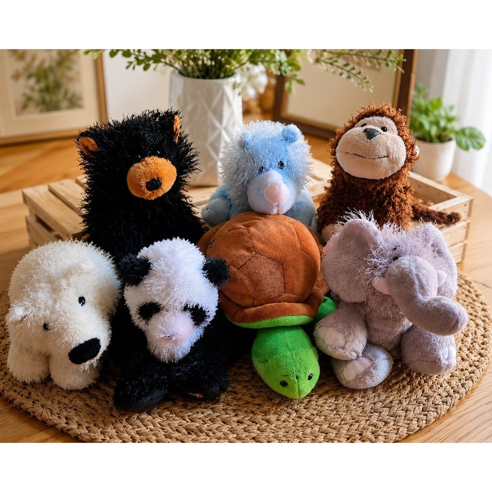 Lot of 7 Ganz Webkinz Plush Stuffed Animals Bear Panda Elephant Rhino Monkey...